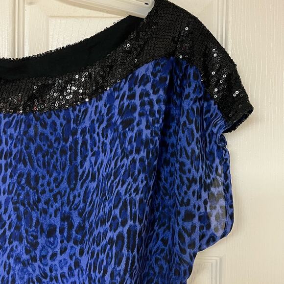 Charlotte Russe Cap Sleeve Sequined Leopard Top Blue Small - Picture 4 of 7